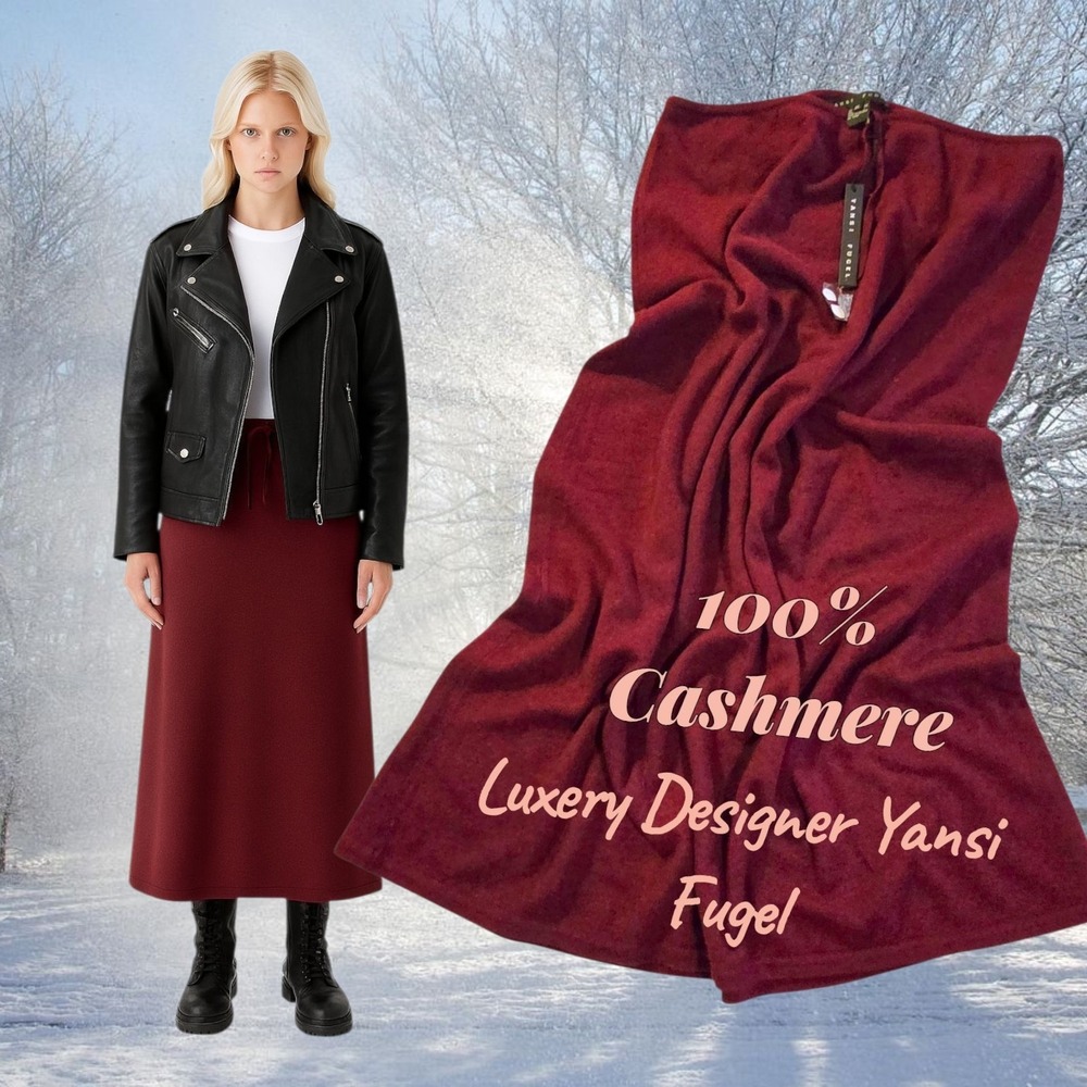 Yansi Fugel 100% Cashmere Maxi Skirt Burgundy Wine Red Size XL Extra Large‎ NWT
